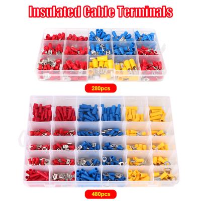 Insulated Cable Connector 280/480PCS Rolled Terminals Assorted Kit Spade Butt Ring Lugs Fork Set Electrical Wire Crimp
