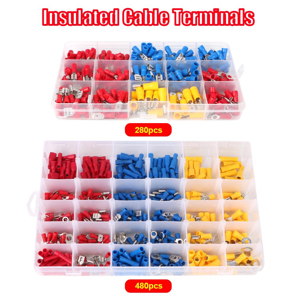 

Insulated Cable Connector Rolled Terminals Spade Butt Ring Lugs Fork Set Electrical Wire Crimp Assorted Kit 280/480PCS