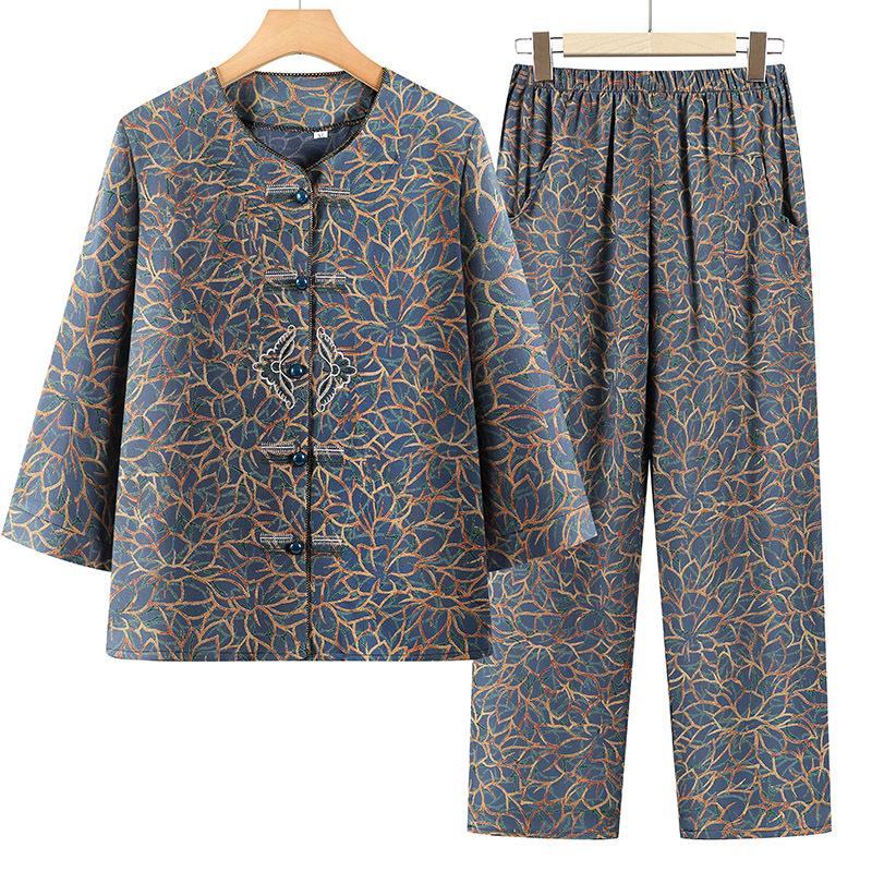 

Retro Summer Two-Piece Set for Middle-Aged and Elderly Women: Seven-Sleeved and Short-Sleeved Options 5XL (up to 155 catty)