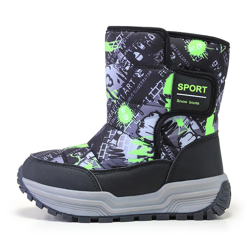 Children's snow boots new middle and older children's snow cotton velvet boys and girls thermal snow shoes Velcro classmates