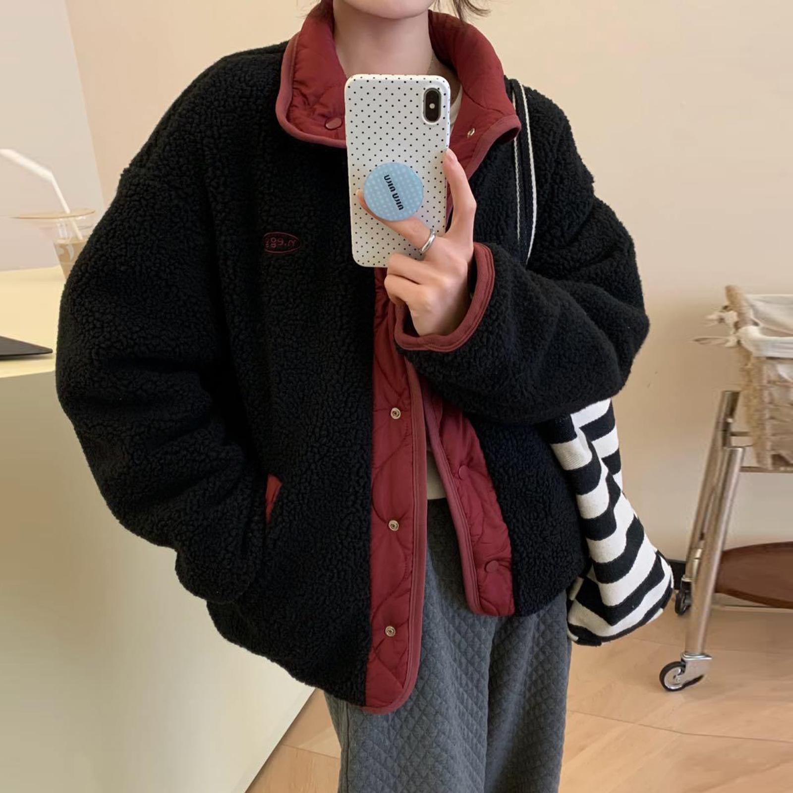 

Women s Faux Suede Button Jacket Oversized Gathered Hem Short Length Coat Casual Vintage Outerwear With Pockets One Size червоний
