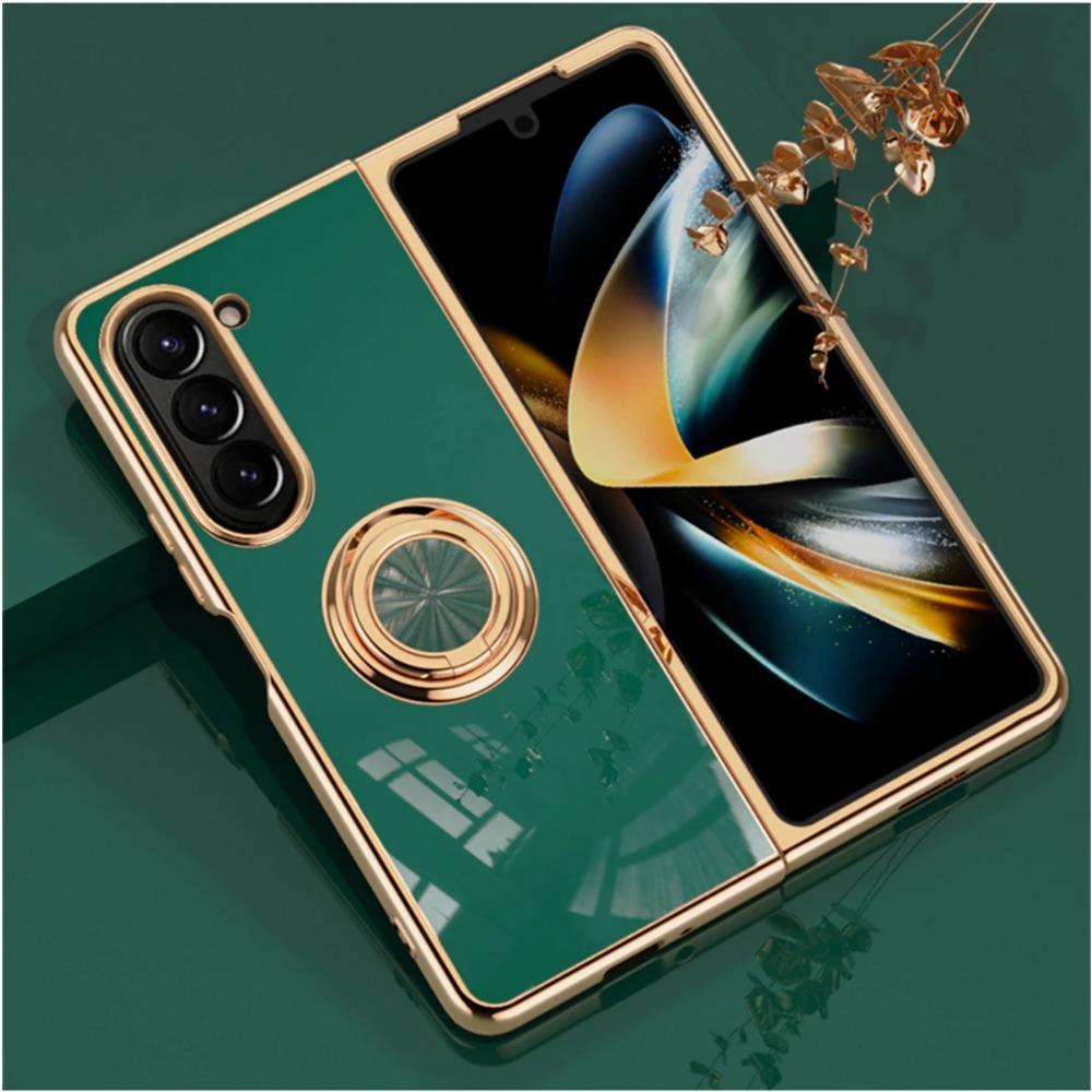 Shockproof Plating Ring Holder Phone Case for Samsung Galaxy Z Fold 6 5 4 Protective Stand Back Shell Luxury Full Protection Cover
