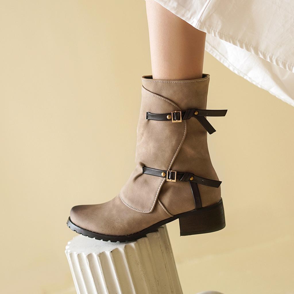 Round head flat heel Martin boots Western cowboy style short boots British women's boots are popular in Europe and America