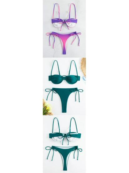 Europäischer & Amerikanischer Sexy Farbverlauf Blau Dreiteiliger Bikini mit Stahlbügel