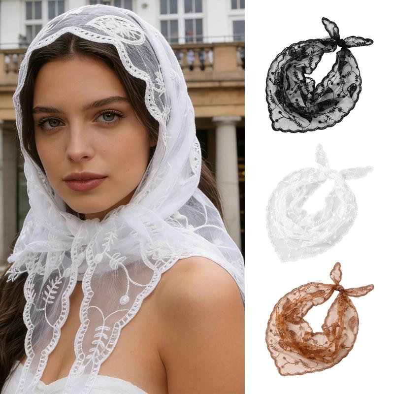 Multifunctional Lace Scarf Headwear Or Wrist Decors For Ladies Soft Polyester Headscarf Elegant Hair Accessory