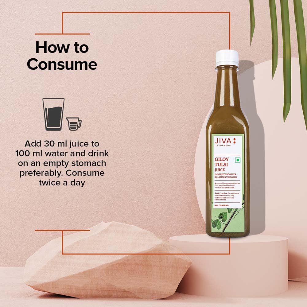 Jiva Natural Giloy Tulsi Saft 1 L Packung à 1 Stück | Immunitätsstärker, Ausdauerunterstützung, Rein Ayurvedic, Ohne Zuckerzusatz