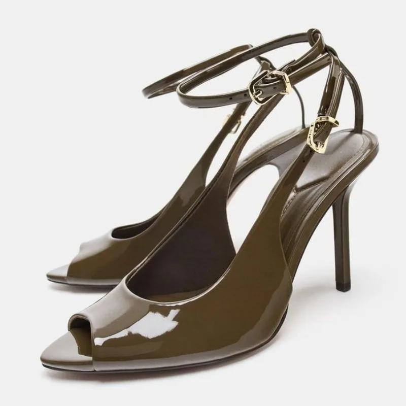 Fashion Elegant Peep Toe Ankle Strap Buckle High Heel Sandals Women Fashion Pointy Toe Thin Heel Designer Shoes Comfort Party Dress Shoe