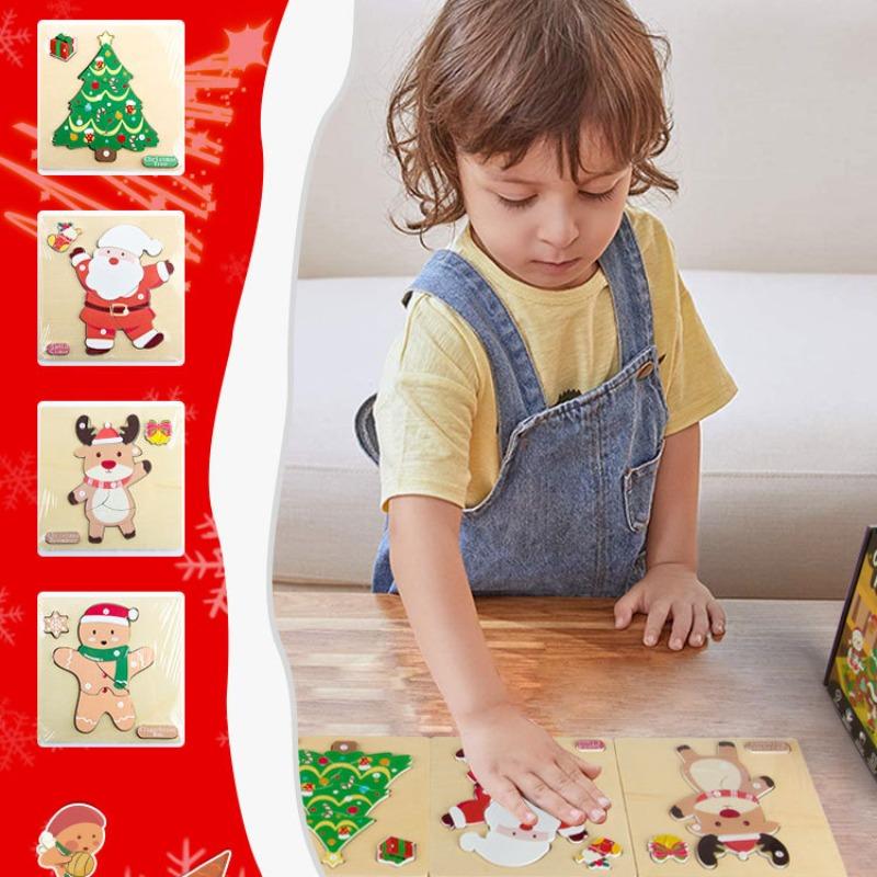 4v1 Dřevěná sada puzzle Santa Claus Sob Vánoční stromek Perníček Hračky Vzdělávací hračka Ručně vyráběný vánoční dárek