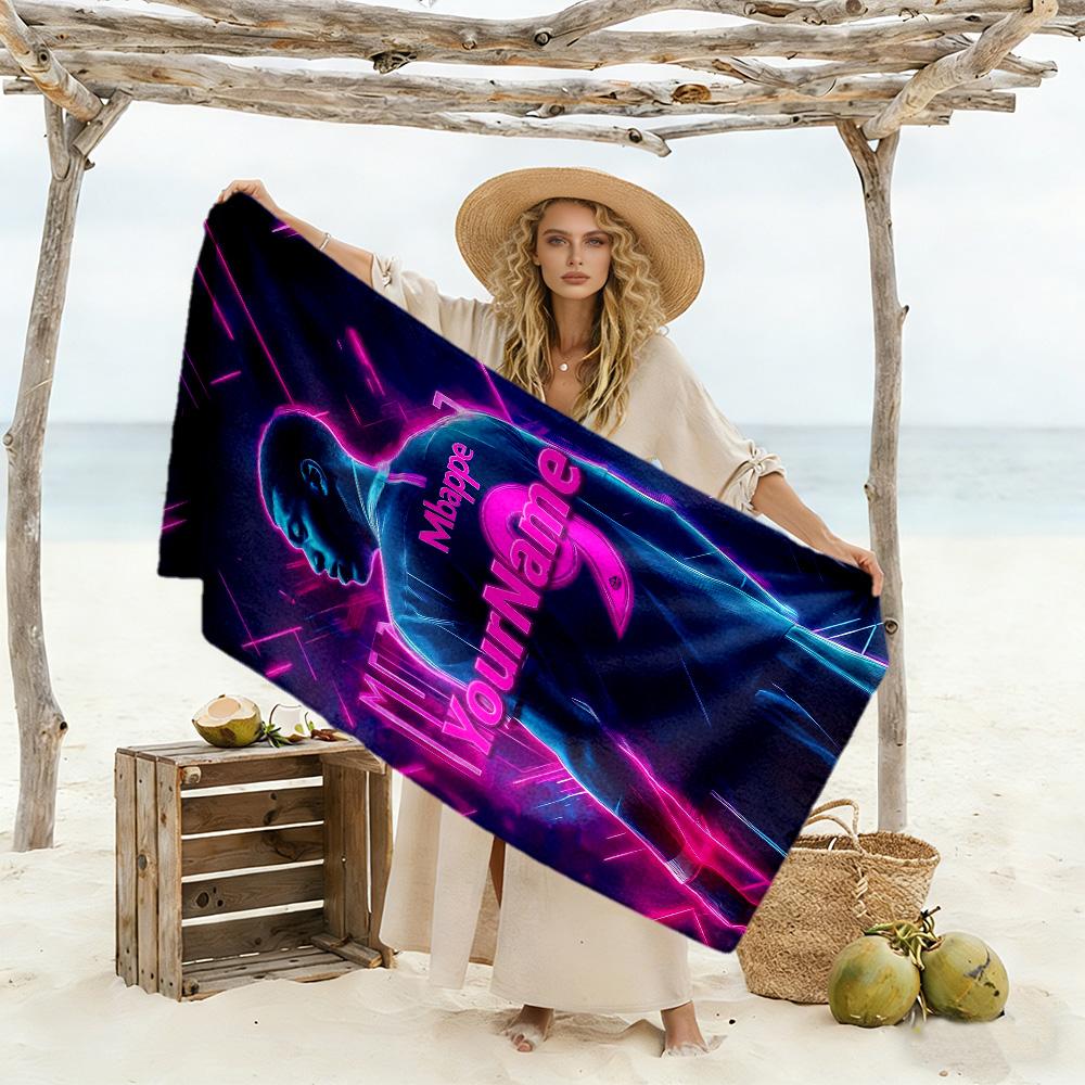 Mbappe Personalized Text Beach Towel Super Soft & Absorbent Suitable for Sports Travel Swimming Yoga Bathroom Beach And Pool