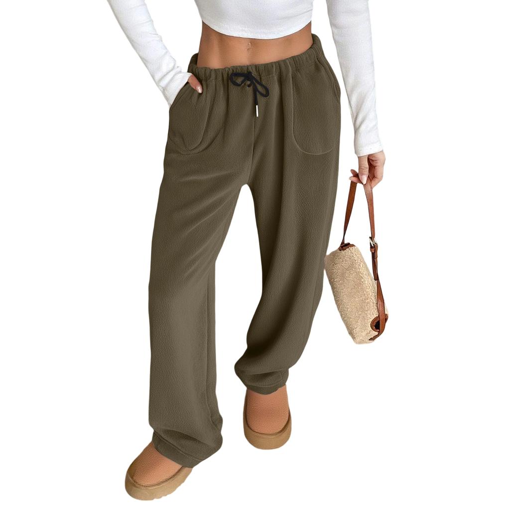 Women Pajama Pants Plush Sleep Pants Soft Elastic Waist Pajama Bottoms Color Pants With 2 Pockets