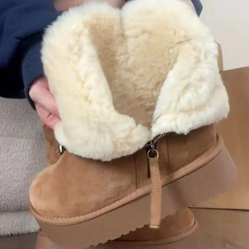 Fashion Luxury Winter Women Long Plush Warm Snow Boots Casual Shoes New Suede Fur Chelsea Ankle Boots Flats Platform Ladies Thick Shoes