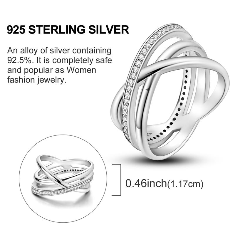 Silver Plated Sparkling Love Rings Zircon Winding Line Geometric Rings For Women Engagement Jewelry Anniversary Gift