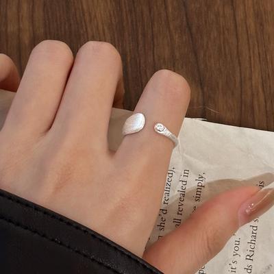 Zircon Matte Ring Women's Niche Design High-end Sense Fashion Personality Asymmetrical Index Finger Ring Open Ring Jewelry