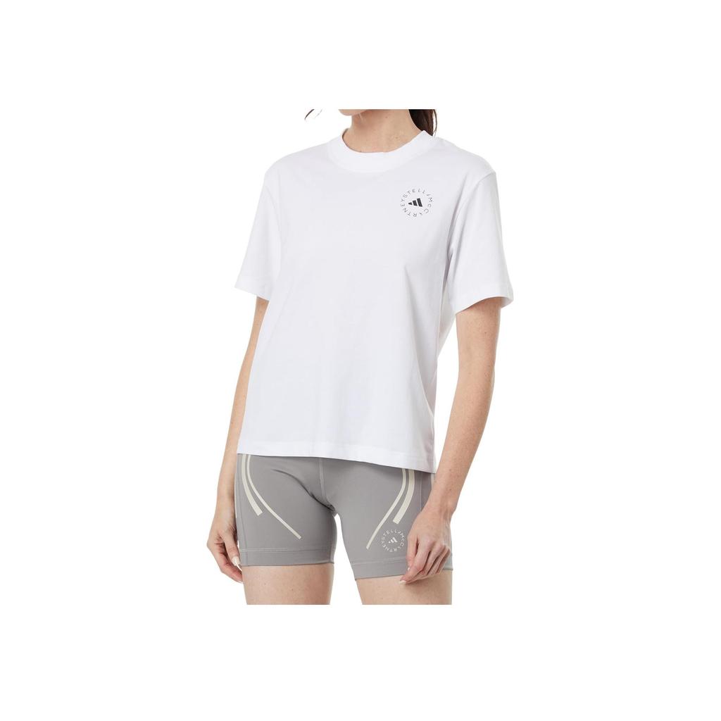 Adidas Solid Color Logo Print Loose Round Neck Short Sleeve T-Shirt Women Tops White HR9167