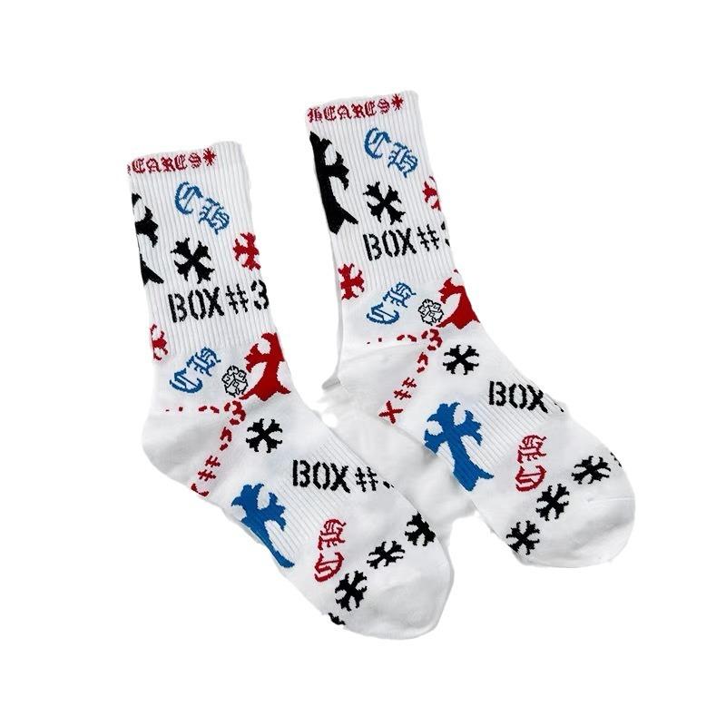 European Tide Brand Socks Medium Tube Socks Cross Sanskrit Alphabet Sports Stockings Same Pure Cotton Socks