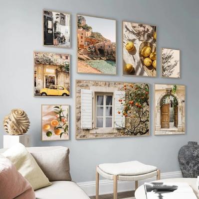 Lässige Landschaft Nordeuropa Stadt Leinwandbild Haus Strand Hof Sonnenlicht Auto Poster Zitrone Böhmisches Wohnzimmer Malerei