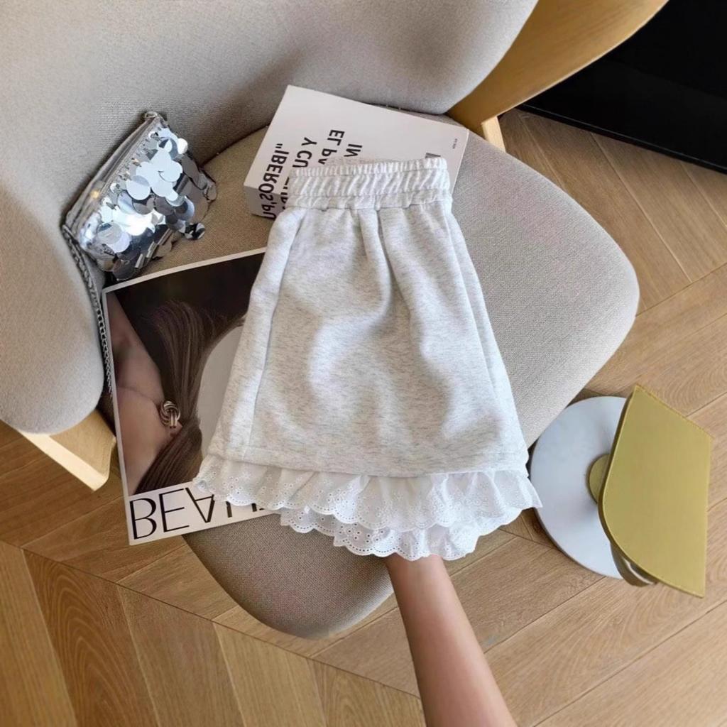 Women's High Waist Lace Patchwork Wide Leg Shorts Casual Loose Fit Summer Short Pants