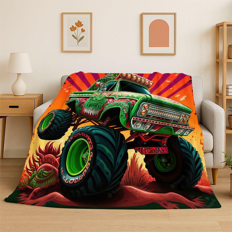 Cartoon Monster Truck Monster Jam Soft Flannel Throw Blanket,Warm Cozy Blanket for Bed,Couch,Sofa,Bedroom,Living Room,Travel