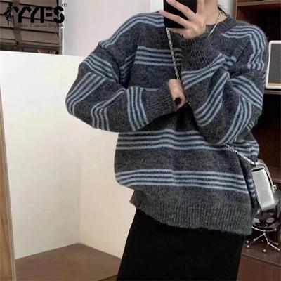 Women's Fashion Casual Fall Winter Stripe Print Long Sleeve O-Neck Sweaters