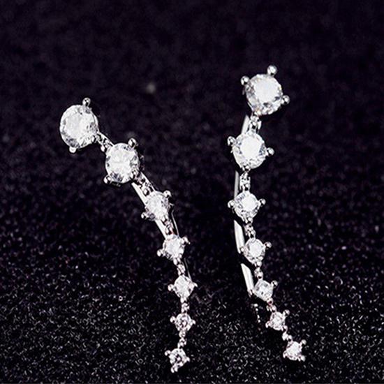2022 Chic Women Stud Earrings Crystal Ear Climbers / Crawlers Clear Rhinestone Earring For Women Party Zircon Gift 1 Pair
