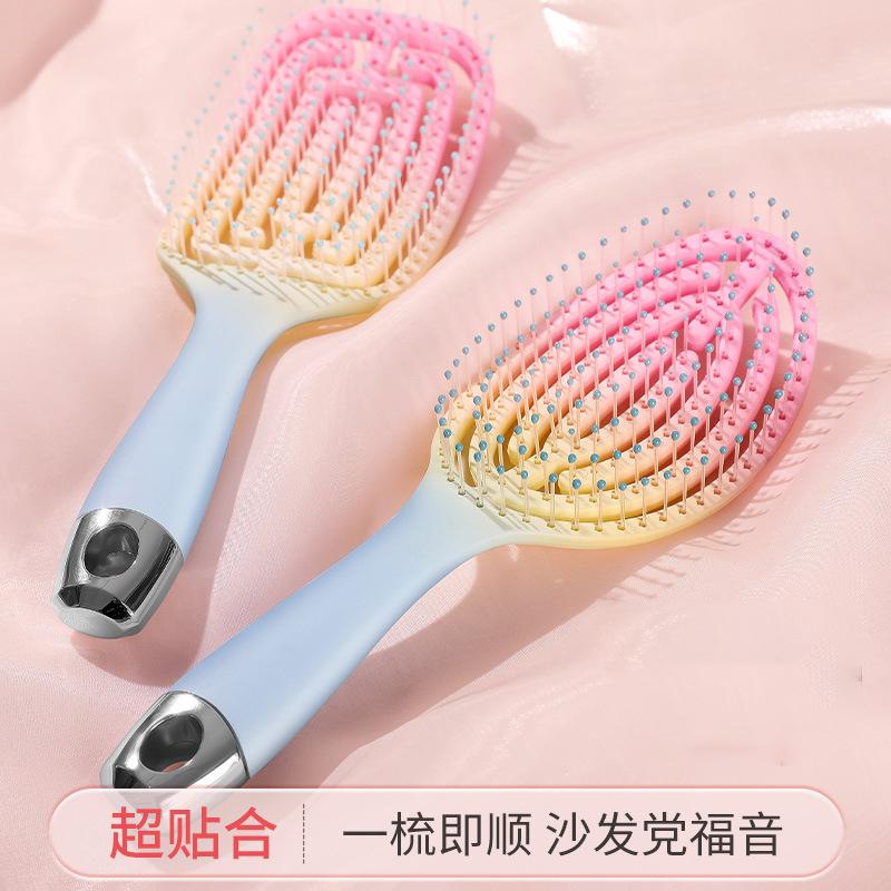 Macaron Big Bend Comb Hair Massage Comb Men's Fluffy Comb Curly Hair Styling Comb Arc Nine Ribs Comb