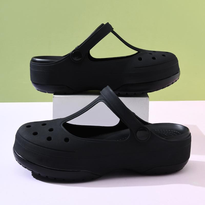 Color Block Clog Sandals - Closed Toe, Thick Sole, Non-Slip, Wear-Resistant