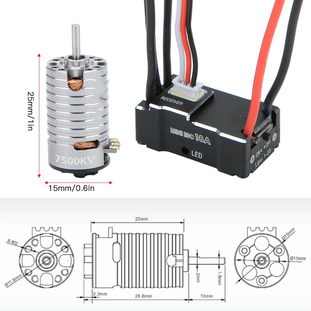 1410 Brushless Motor 18A Black ESC RC Replacement Accessory Spare Part(Titanium Color 7500KV )