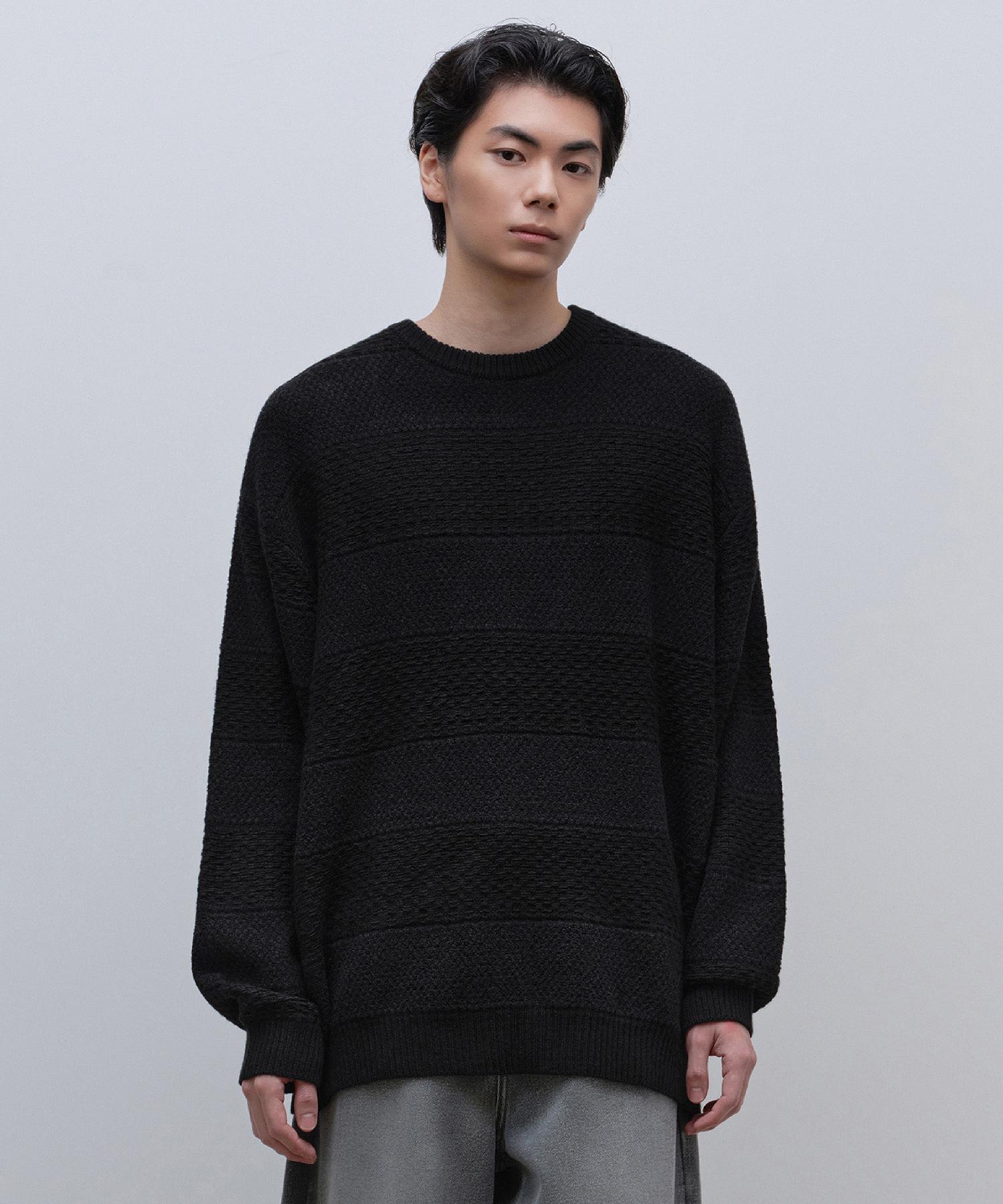 Musinsa Standard Textured Stripe Crew Neck Knit [Black] Black/S