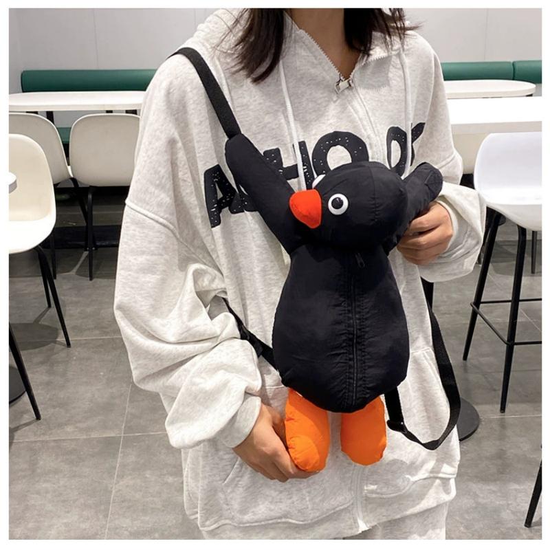 Zaini Peluche Pingu Carini Borsa Scuola Pinguino Cartone Animato Kawaii Versatile Bambola Moda Borsa a Spalla Borse per Pendolari Viaggio Regalo per Bambini