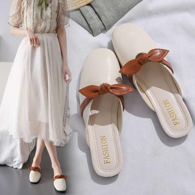 In the Summer of 2025, the New Heelless Lazy Fairy Style with Skirt Bag Head and Half Slippers Female Flat Bottom Outer Wear