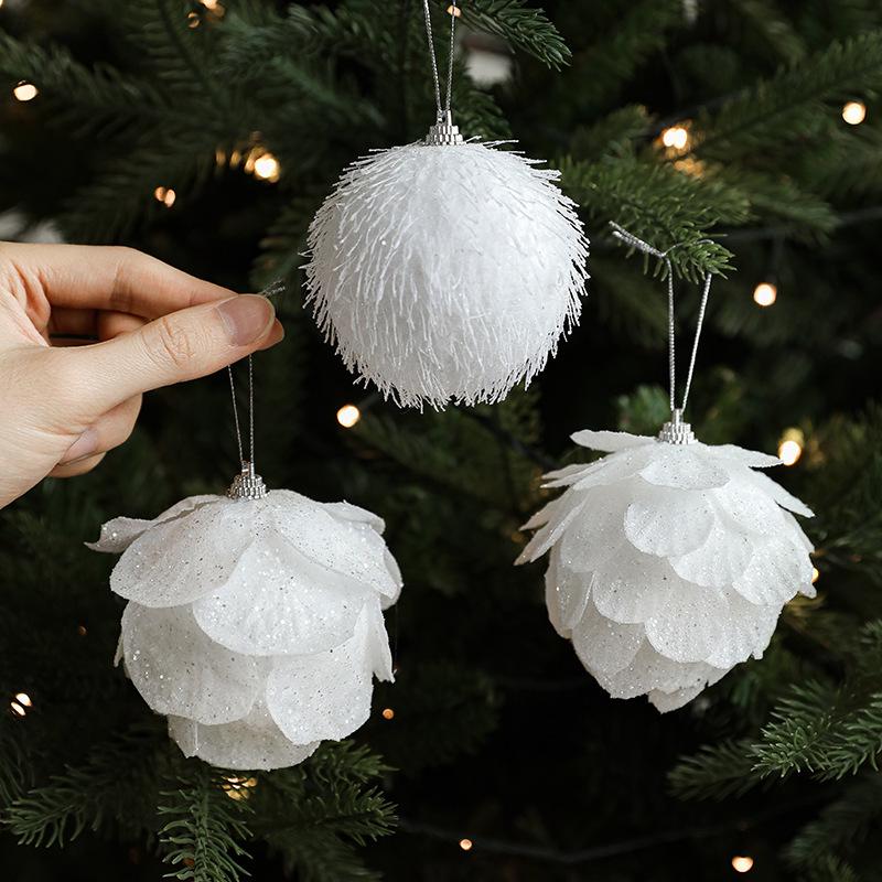 White Petal Foam Christmas Ball Tree Pendant - Festive Decoration In Stock