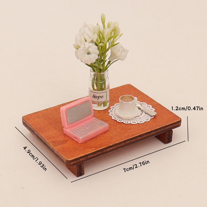 6Pcs Simulation Miniature Computer Low Table Coffee Vase Ornament Dollhouse Accessories Leisure Scene Props