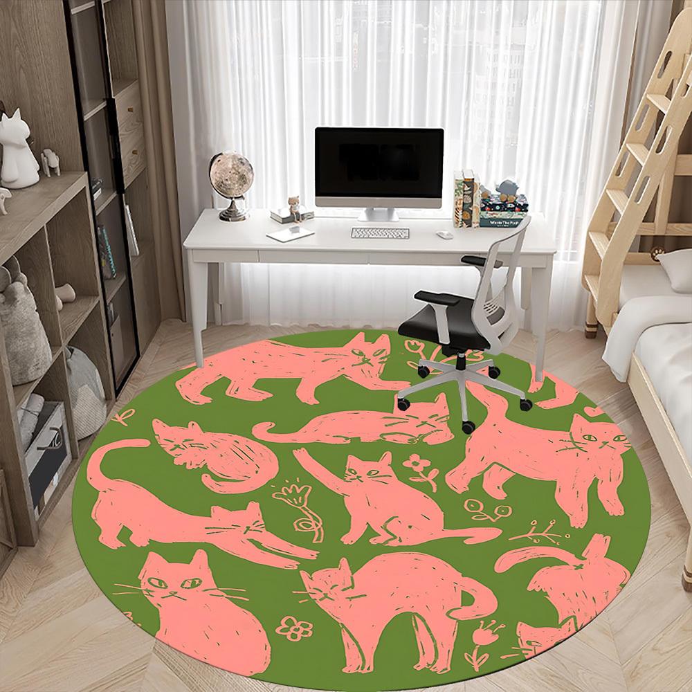 1 Stück Katzenmuster Büro Runder Teppich, Matte Geeignet Für Büro, Unter Bürostühlen Schlafzimmer Wohnzimmer Heimdekoration, Zimmerdeko