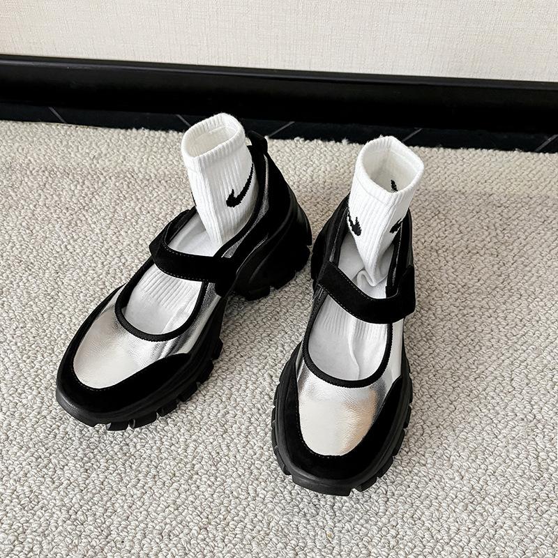 

Sports ballet! 2025 new sheepskin Mary Jane shoes small thick-soled shallow mouth single shoes Velcro dad shoes 34