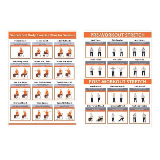 

2Pcs Full Body Seated Stretching Poster Chart for Seniors Chair Exercise Routine Guide for Elderly Low-Impact Flexibility Workout Plan Sets