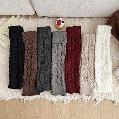 Xie Shang Mian 2025 Autumn/Winter Argyle Cable Knit Turn-Down Leg Warmers - Japanese Style Girl Scrunchy Socks