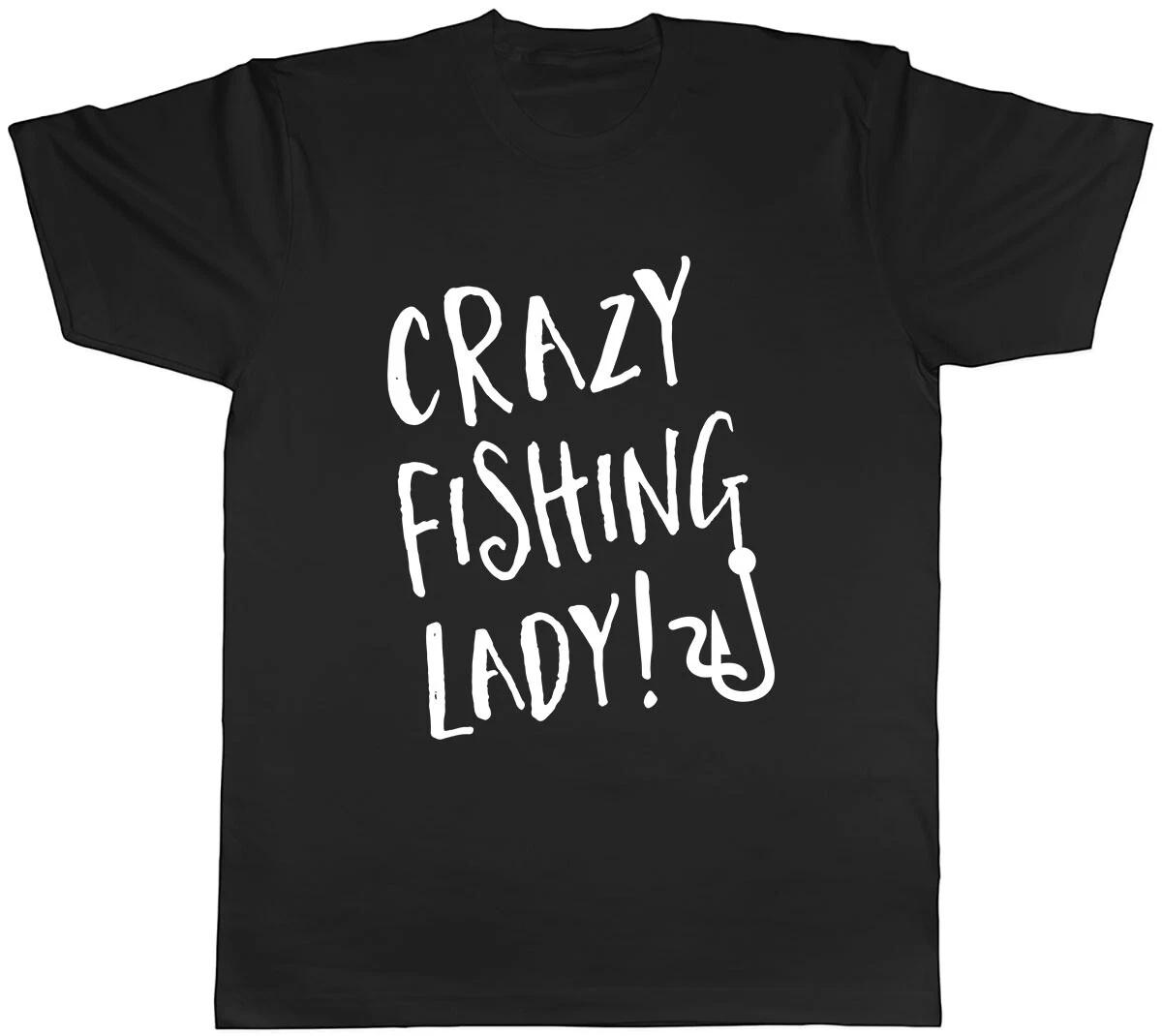 Crazy Fishing Lady Mens Unisex T-Shirt Tee L
