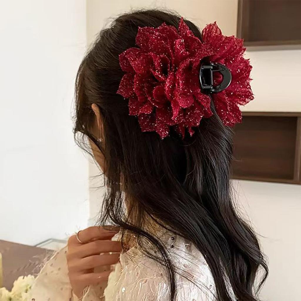 Large Flower Hair Claw Clip For Women Non Slip Fabric Hairpin For Ponytail Bun Updo Styling Accessories Durable Everyday Use