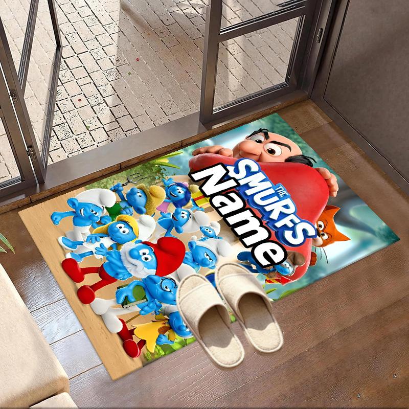 Custom Name Personalized Blue Smurfs Print Carpet, Versatile Home Decor Rug, for Playroom, Apartment, Balcony, Entryway, Hallway Gift
