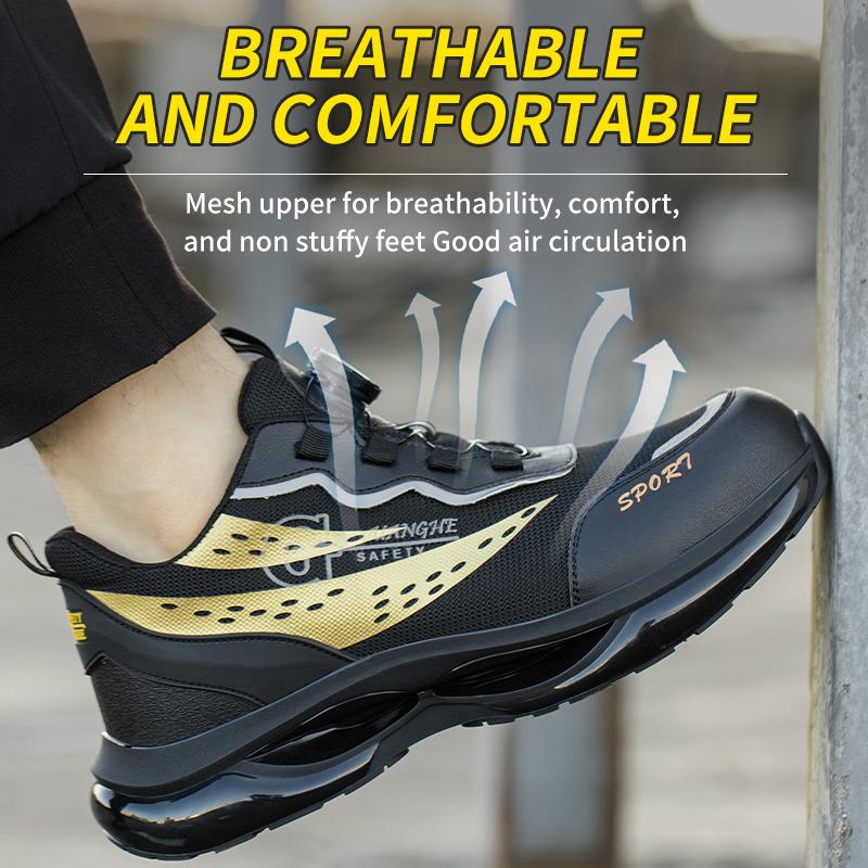Steel Toe Shoes Men Work Boots Rotary Buckle Work Sneakers Puncture-Proof Anti-smash Protective Shoes Lightweight Safety Shoes