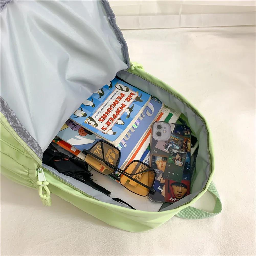 Women Stadium Handbag Nylon Ladies Students Backpack Solid Color Casual Large-Capacity Smooth Zipper Outdoor Play Sport