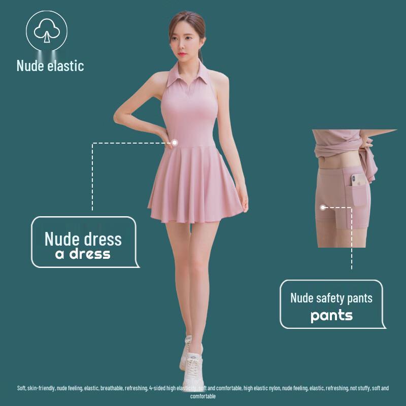 KAIQIAN Women s Sleeveless Polo Sports Dress with Built-in Bra XL