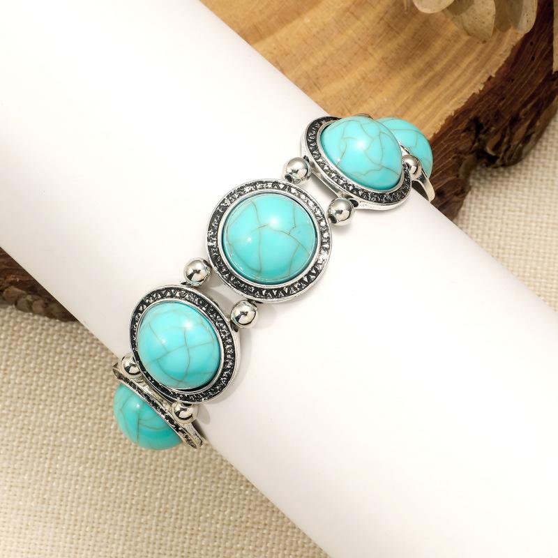 Богемный винтажный браслет в этническом стиле, винтажный браслет с зеленым камнем, персонализированный модный круглый эластичный браслет с геометрическим рисунком 18cm зелёный