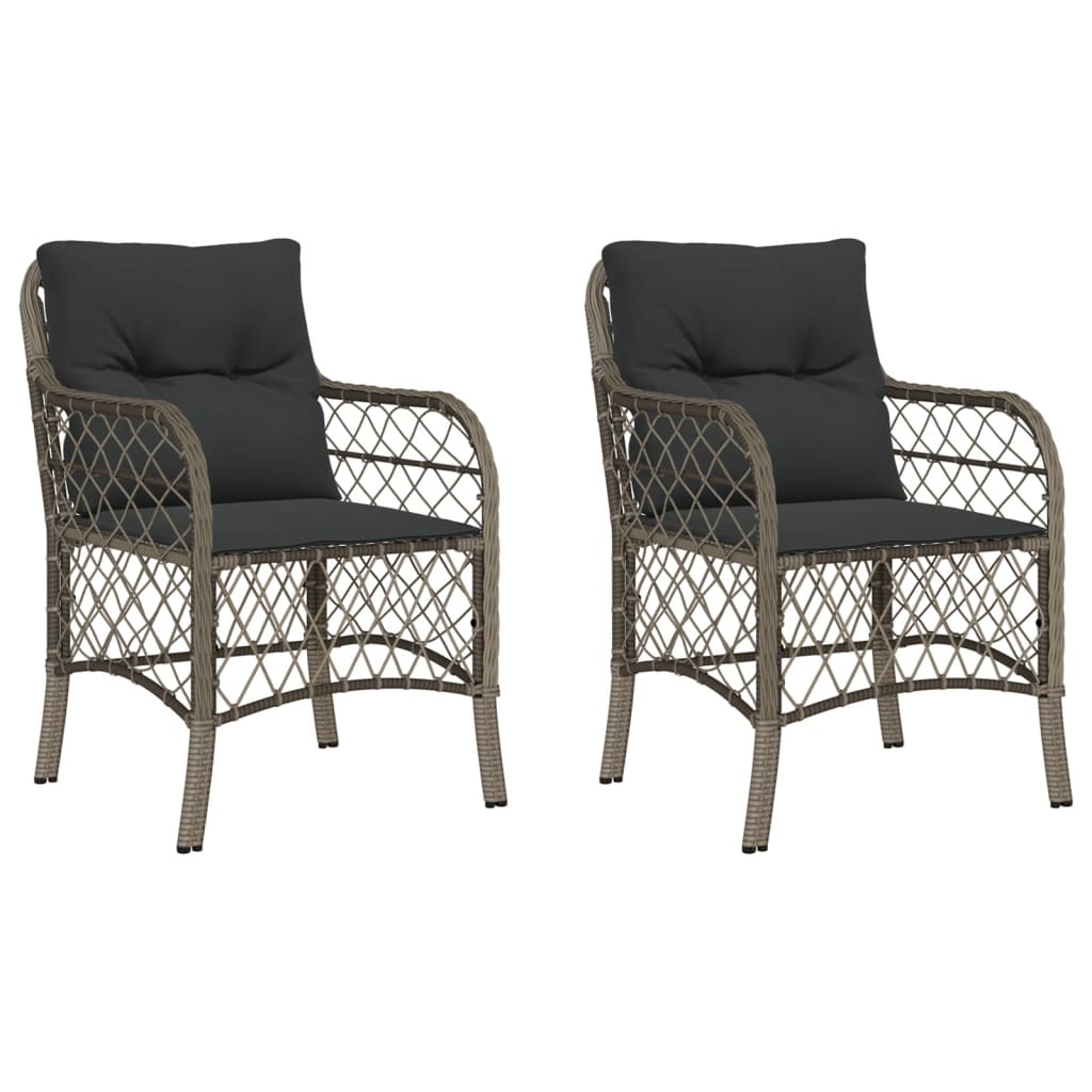Garden Chairs with Cushions 2 Pcs Grey Poly Rattan