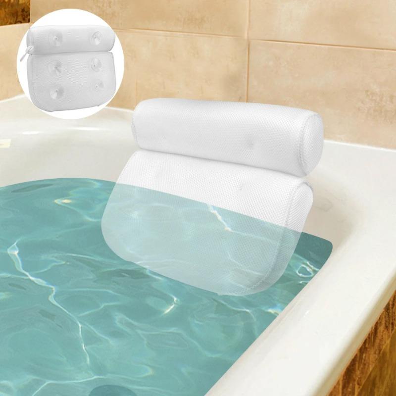 New In Non-Slip Bath Pillow With Suction Cup For Neck and Back Support Breathable 3D Mesh Bathtub Spa Head Rest Bathroom Supply