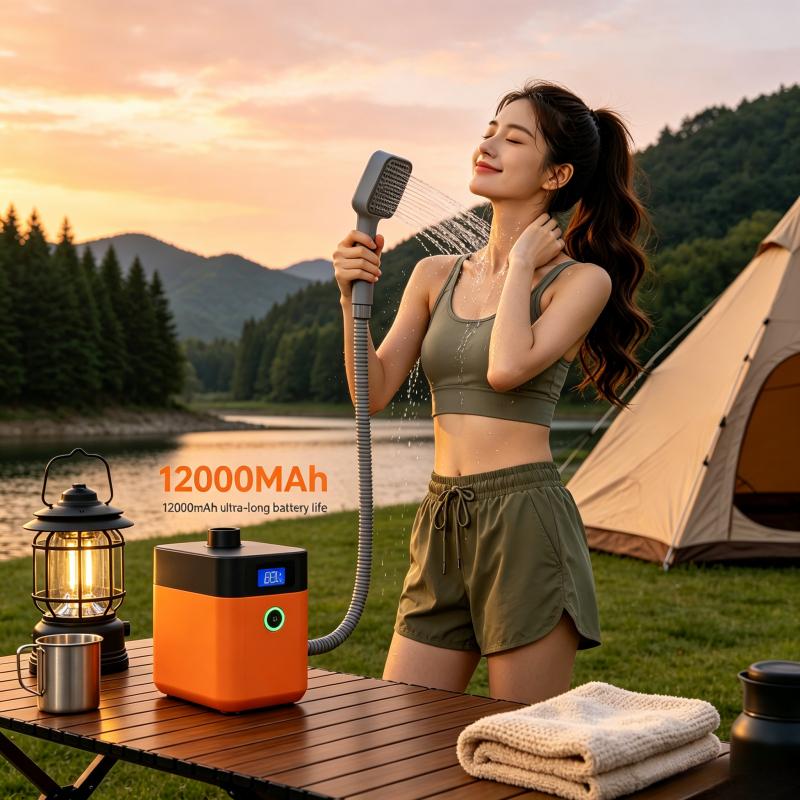 Cordless Portable Electric Shower Pump Self-Priming Rechargeable Shower Head No Plug Needed Outdoor Camping Dorm Rural Mobile Water Sprayer Bath Tool