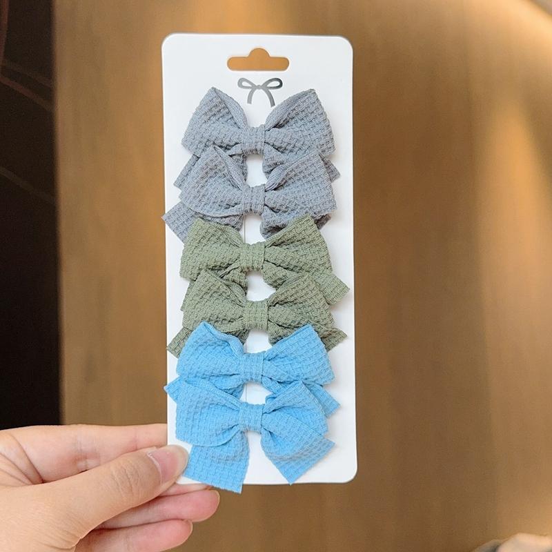 4/6/10Pcs Soft Cotton Bow Hairpin Girl Sweet Design Hairpin Color Block Delicate Hairgripe Barrettes Kawaii Child Accessories