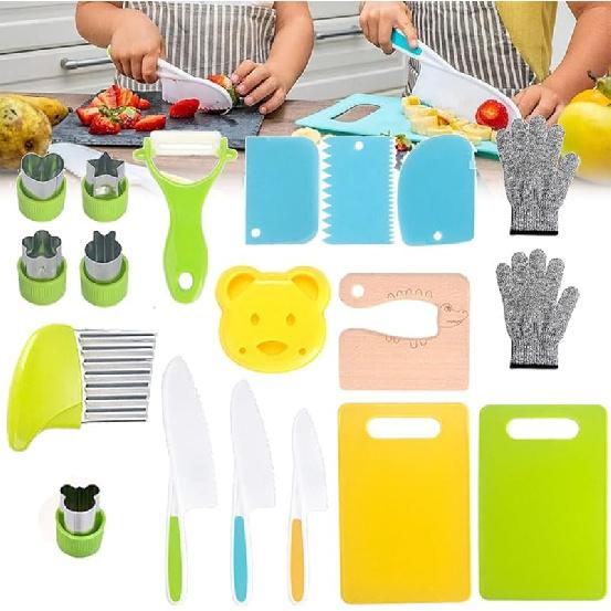 Ensiven Kid Safe Kitchen Set,Children-Safe Kitchen Set,Ensiven Kitchen Set,Montessori Kitchen Tools for Toddlers,Kid Safe Set for Real Cooking