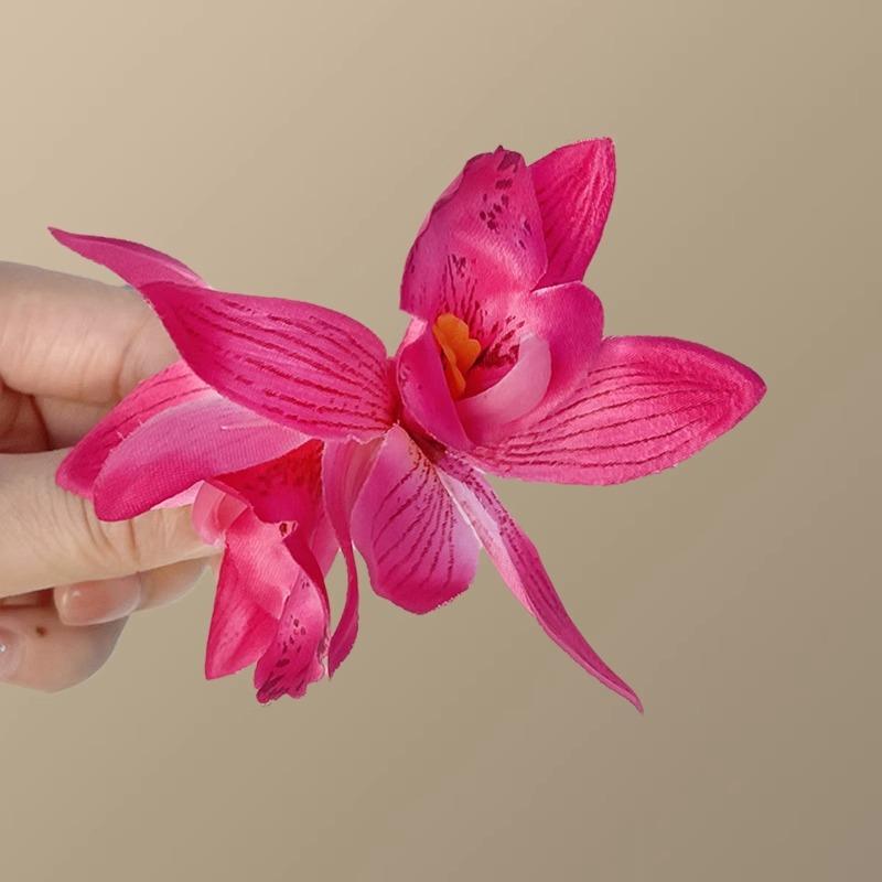 

1PCS Hawaiian Artificail Orchid Hair Clip Summer Beach Hair Decoration Bohemian Flower Hair Accessory for Women and Girls рожевий червоний колір