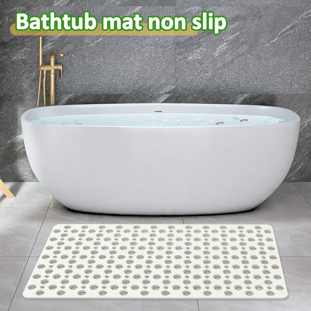 Bathtub Shower Mat 27.6×15 inches Non Slip Bath Mats for Tub Floor with Drain Hole Soft on Feet, Machine Washable, Easy Dry